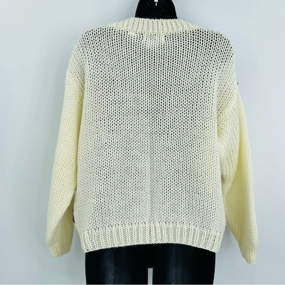 Vintage hand knit plaid v neck‎ chunky sweater academia women's size M - Picture 2 of 8